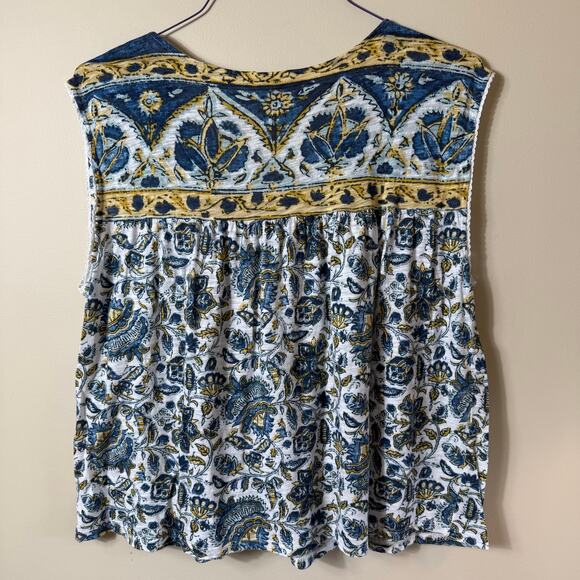 Lucky Brand Sleeveless Tank SZ L Blue Tassel V Neck Boho Bohemian Hippie Cotton - Picture 2 of 6